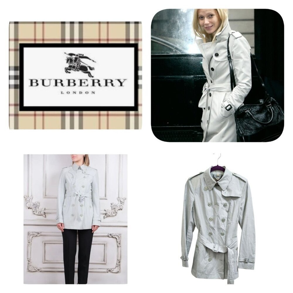 Burberry London White Trench Coat Cotton Silk Belted Jacket UK10 USA8